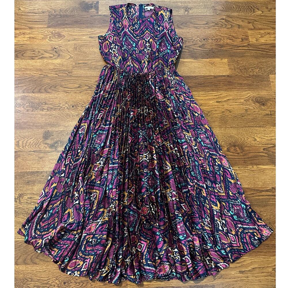 SPACE Sleeveless Pleated Maxi Dress Jewel Tone Vibrant Size XL Flowing Statement